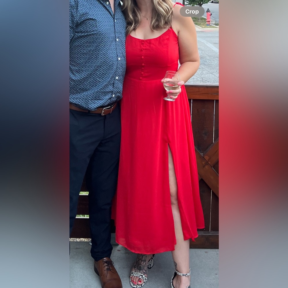 Abercrombie & Fitch Red Midi Dress with Front Slit